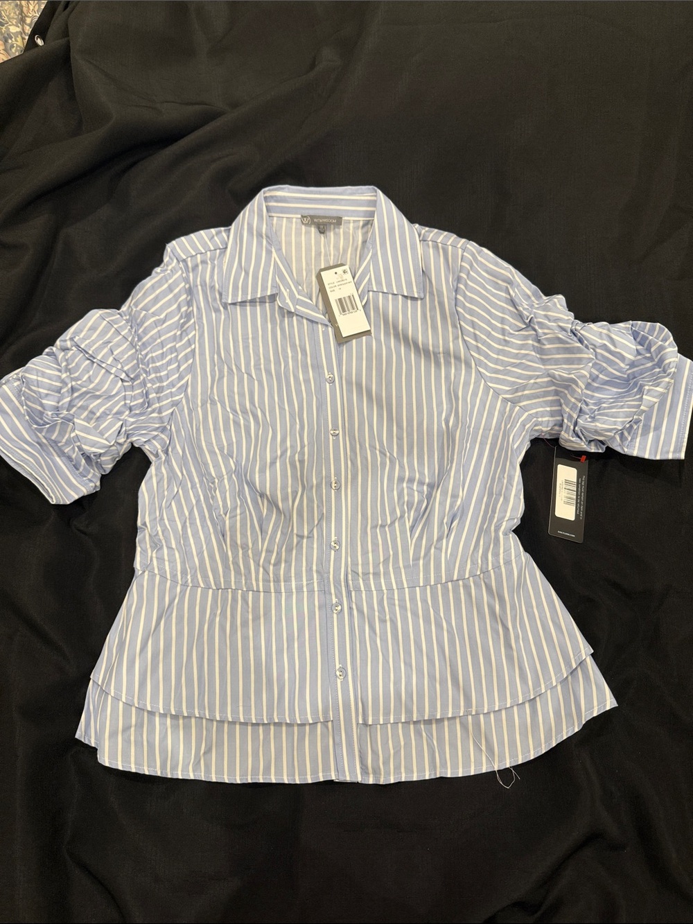 Wit & Wisdom Light Blue and White Striped Peplum Button-Down Shirt Size 1X NWT